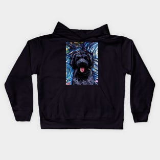 Black Goldendoodle Night (Portrait) Kids Hoodie